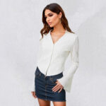Lapel Cardigan Flare Sleeve Blouse Women - Image 3