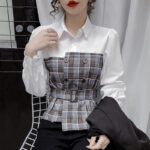 Women s Fake Two Piece Blouse With Plaid Shirt - Image 5