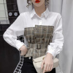 Women s Fake Two Piece Blouse With Plaid Shirt - Image 2