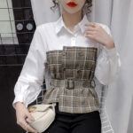 Women s Fake Two Piece Blouse With Plaid Shirt - Image 4