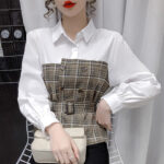Women s Fake Two Piece Blouse With Plaid Shirt - Image 3