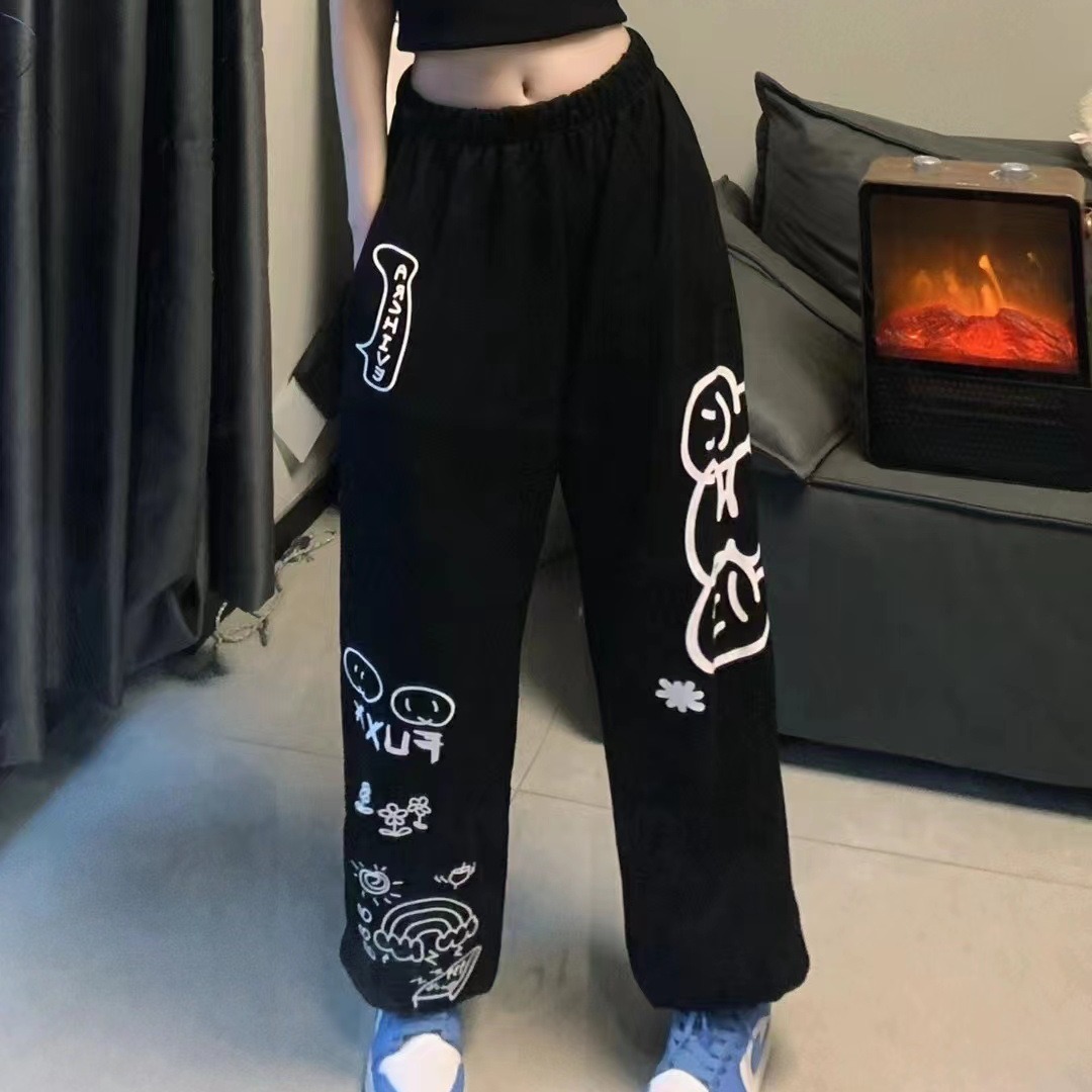 1a8adc03-bc13-469c-bb05-f7fc49a7b2fd.jpg Graffiti Letter Loose Straight-leg Wide-leg Pants - Image 1