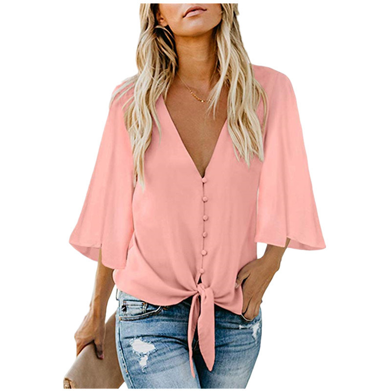 2032427657857.jpg Bow tie cardigan V-neck blouse - Image 1