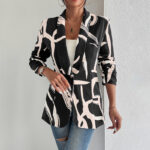 Women's Abstract Print Blazer Button Front Lapel Long Sleeve Office Blazer Elegant Work Jacket For Women - Image 3