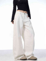 White Casual Loose Straight-leg Wide-leg Pants - Image 2