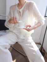 Mohair Crochet Hollow Knit Cardigan Sweater - Image 2