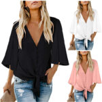 Bow tie cardigan V-neck blouse - Image 2