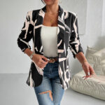 Women's Abstract Print Blazer Button Front Lapel Long Sleeve Office Blazer Elegant Work Jacket For Women - Image 2