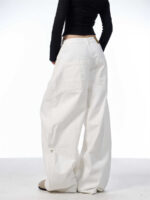 White Casual Loose Straight-leg Wide-leg Pants - Image 5