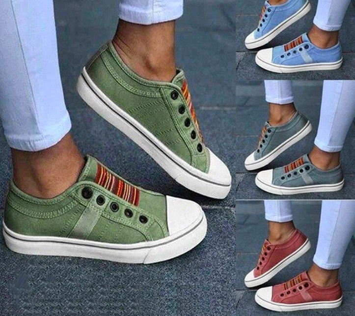 7855224159614.jpg Laceless Canvas Casual Shoes Fashion Sneakers Flat Platform Loafers - Image 1