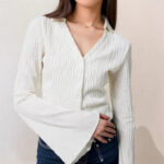 Lapel Cardigan Flare Sleeve Blouse Women - Image 2