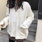 Lazy Style Knit Sweater Cardigan Jacket V-neck Blouse Women - Image 2