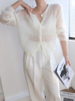 Mohair Crochet Hollow Knit Cardigan Sweater - Image 3