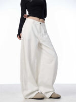 White Casual Loose Straight-leg Wide-leg Pants - Image 7