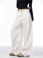 White Casual Loose Straight-leg Wide-leg Pants - Image 6