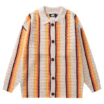 SweaterCrochet StripedThread Lapel Knit Cardigan - Image 2