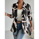 Women's Abstract Print Blazer Button Front Lapel Long Sleeve Office Blazer Elegant Work Jacket For Women - Image 5