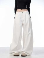 White Casual Loose Straight-leg Wide-leg Pants - Image 3